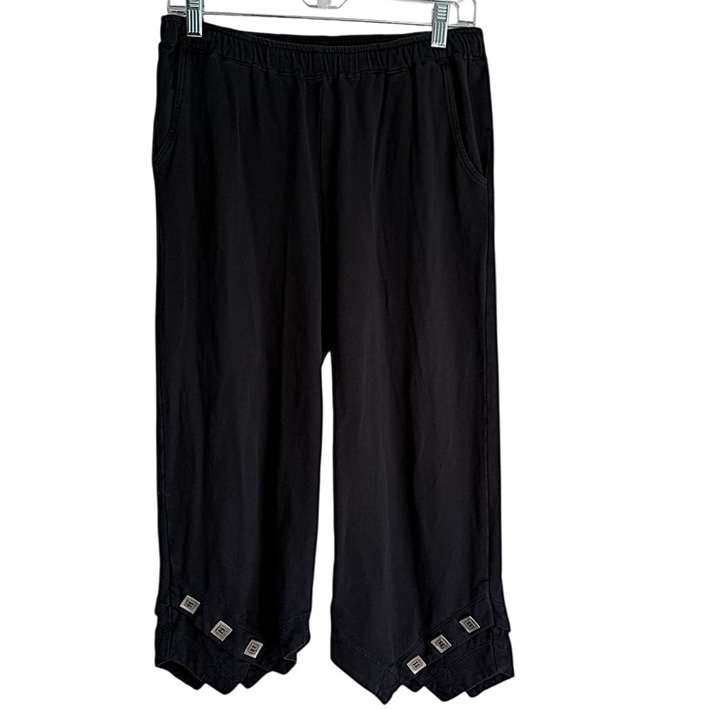 Focus Casual Life Pull On Black Beaded Culotte Cropped Sweatpants Size Small